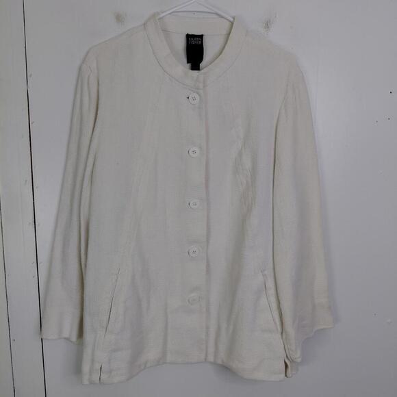 Eileen Fisher Jackets & Blazers - Eileen Fisher Jacket Womens XL Collarless Linen Cotton Blend Blazer Texture